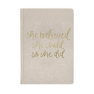 She Believed Fabric Tan Journal
